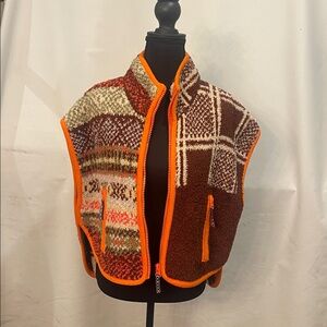 Urban Outfitters Brown and Cream Plaid Vest with Orange Trim